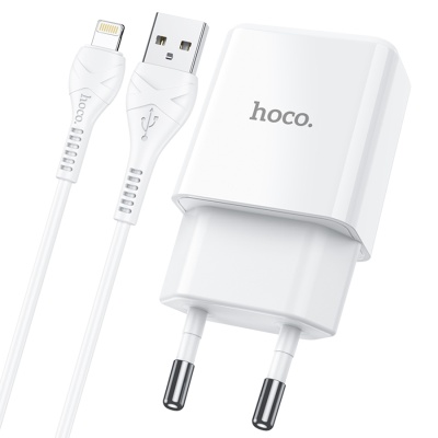 Сетевое зарядное устройство HOCO N9 Especial 1xUSB с Кабелем USB - Lightning, 2.1A, 10W, белый