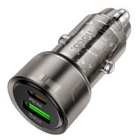 Автомобильное зарядное устройство HOCO Z52 Spacious, 1xUSB + 1xUSB-C, 38W, прозрачный черный