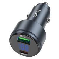 Автомобильное зарядное устройство HOCO Z57B Glorious, 1xUSB + 1xUSB-C, 63W, серый металлик
