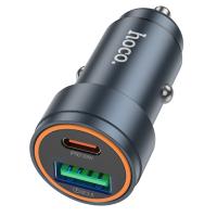 Автомобильное зарядное устройство HOCO Z57A Glorious, 1xUSB + 1xUSB-C, 3A, 30W, серый металлик