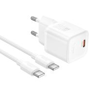 Сетевое зарядное устройство HOCO N64 Ingenious 1xUSB-C с Кабелем Type-C - Type-C, 20W, белый