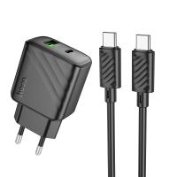 Сетевое зарядное устройство HOCO CS23A Sunlight 1xUSB + 1xUSB-C с Кабелем Type-C - Type-C, 3A, 30W, черный