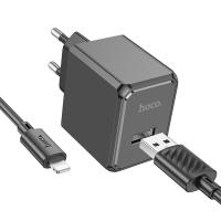 Сетевое зарядное устройство HOCO CS11A Ocean 1xUSB с Кабелем USB - Lightning, 2.1A, черный