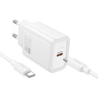 Сетевое зарядное устройство HOCO N60 Gentle 1xUSB-C с Кабелем Type-C - Type-C, 20W, белый