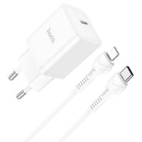 Сетевое зарядное устройство HOCO N27 Innovative 1xUSB-C с Кабелем Type-C - Lightning, 20W, белый