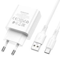 Сетевое зарядное устройство BOROFONE BA74A Aspirer 1xUSB с Кабелем USB - Type-C, белый