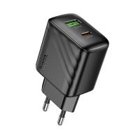 Сетевое зарядное устройство HOCO CS25A Rico 1xUSB + 1xUSB-C, 3A, 20W, черный