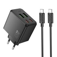 Сетевое зарядное устройство HOCO CS18A Ocean 2xUSB + 2xUSB-C с Кабелем Type-C - Type-C, 3A, 45W, черный