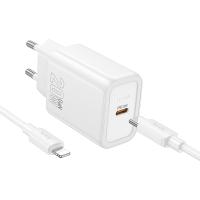 Сетевое зарядное устройство HOCO N60 Gentle 1xUSB-C с Кабелем Type-C - Lightning, 20W, белый