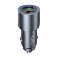 Автомобильное зарядное устройство HOCO Z60 Bloom, 1xUSB + 1xUSB-C, 48W, серый металлик