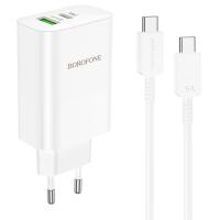 Сетевое зарядное устройство BOROFONE BN10 Sunlight 1xUSB + 1xUSB-C с Кабелем Type-C - Type-C, 65W, белый