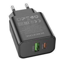 Сетевое зарядное устройство BOROFONE BA88A Navy 1xUSB + 1xUSB-C, 3A, 20W, черный