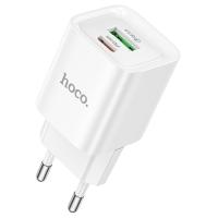 Сетевое зарядное устройство HOCO C147A Charm 1xUSB + 1xUSB-C, 3A, 20W, белый