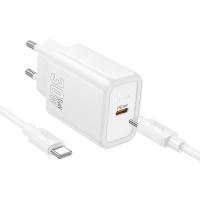 Сетевое зарядное устройство HOCO N62 Gentle 1xUSB-C с Кабелем Type-C - Type-C, 30W, белый