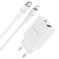 Сетевое зарядное устройство BOROFONE BA56A Lavida 1xUSB + 1xUSB-C с Кабелем Type-C - Lightning, 3.0A, 18W, белый