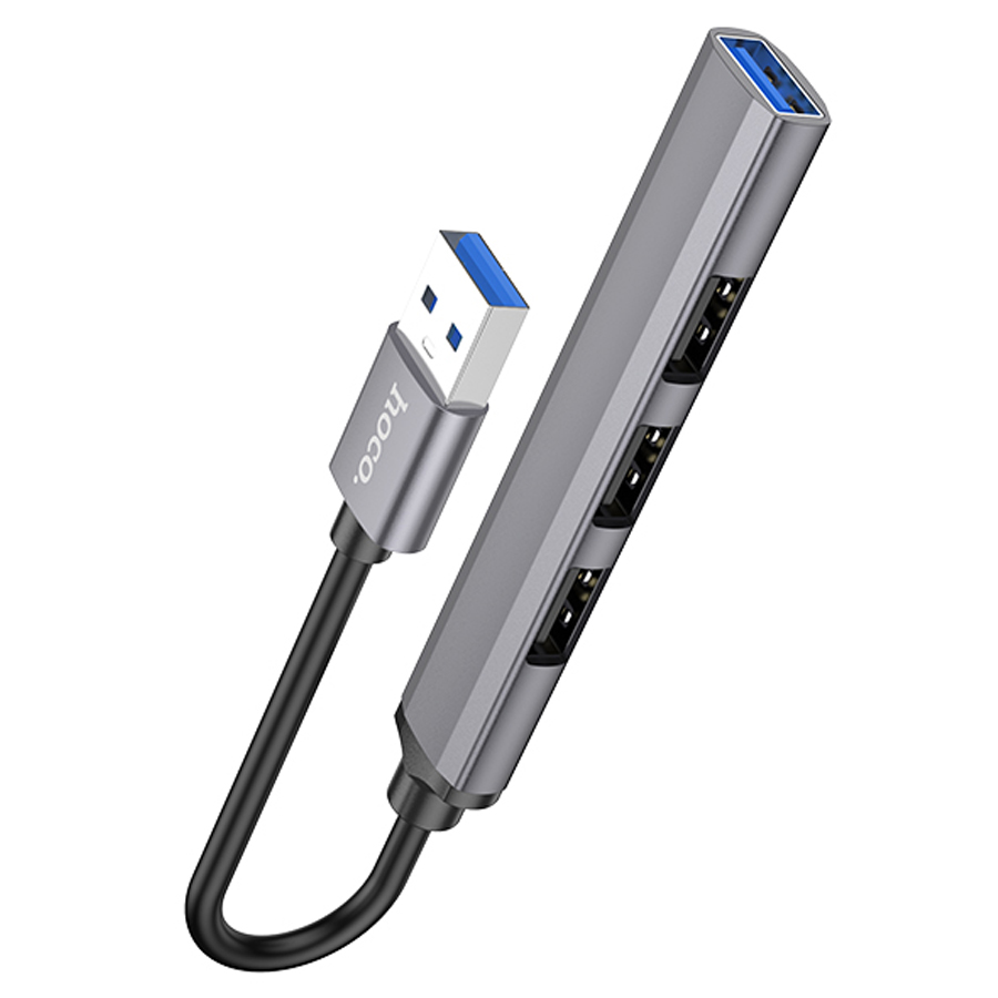 USB HUB разветвитель HOCO HB26 4 в 1 USB3.0 (m) - USB3.0 (f) + 3xUSB2.0  (f), серый металлик оптом