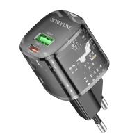 Сетевое зарядное устройство BOROFONE BN17 Sunlight 1xUSB + 1xUSB-C, 3A, 20W, прозрачный черный