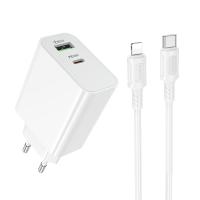 Сетевое зарядное устройство BOROFONE BA106A Stellar 1xUSB + 1xUSB-C с Кабелем Type-C - Lightning, 3A, 20W, белый