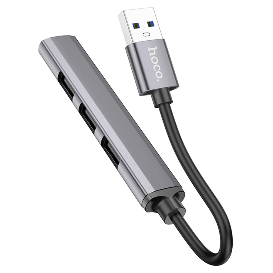 USB HUB разветвитель HOCO HB26 4 в 1 USB3.0 (m) - USB3.0 (f) + 3xUSB2.0  (f), серый металлик оптом