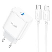 Сетевое зарядное устройство HOCO C104A Stage 1xUSB-C с Кабелем Type-C - Type-C, 20W, белый