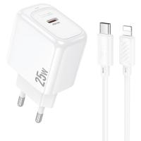 Сетевое зарядное устройство HOCO CS53A Surplus 1xUSB-C с Кабелем Type-C - Lightning, 25W, белый