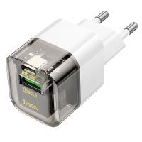 Сетевое зарядное устройство HOCO C131A Platinum 1xUSB + 1xUSB-C, 3A, 30W, прозрачный черный