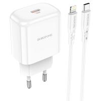 Сетевое зарядное устройство BOROFONE BN3 Premium 1xUSB-C с Кабелем Type-C - Lightning, 3.0A, 20W, белый