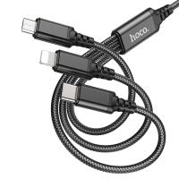 Кабель USB HOCO X76 3 в 1 USB - Type-C + Lightning + MicroUSB, 2А, 1 м, черный