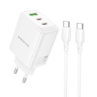 Сетевое зарядное устройство BOROFONE BN32 Cargador 1xUSB + 2xUSB-C с Кабелем Type-C - Type-C, 65W, белый