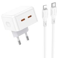 Сетевое зарядное устройство BOROFONE BA76A Source 2xUSB-C с Кабелем Type-C - Lightning, 35W, белый