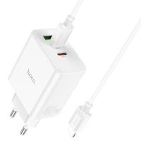 Сетевое зарядное устройство HOCO C126A Pure power 1xUSB + 2xUSB-C с Кабелем Type-C - Lightning, 40W, белый