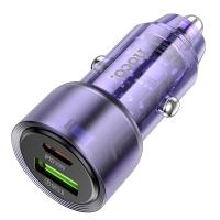 Автомобильное зарядное устройство HOCO Z52 Spacious, 1xUSB + 1xUSB-C, 38W, прозрачный фиолетовый
