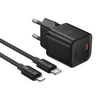 Сетевое зарядное устройство HOCO N66 Ingenious 1xUSB-C с Кабелем Type-C - Lightning, 35W, черный