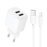 Сетевое зарядное устройство HOCO CS51A Surplus 2xUSB с Кабелем USB - Lightning, 2.4A, белый