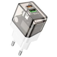 Сетевое зарядное устройство BOROFONE BA80A Scenery 1xUSB + 1xUSB-C, 20W, черный