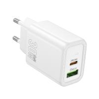 Сетевое зарядное устройство HOCO N63 Gentle 1xUSB + 1xUSB-C, 3A, 30W, белый