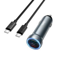 Автомобильное зарядное устройство HOCO Z54A Prosperous, 1xUSB + 1xUSB-C с Кабелем Type-C - Type-C, 48W, серый металлик