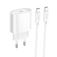 Сетевое зарядное устройство HOCO C109A Fighter 1xUSB-C с Кабелем Type-C - Type-C, 20W, белый