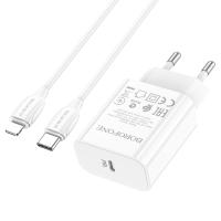 Сетевое зарядное устройство BOROFONE BA65A Single port 1xUSB-C с Кабелем Type-C - Lightning, 20W, белый