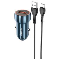 Автомобильное зарядное устройство HOCO Z46 Blue shield, 1xUSB с Кабелем USB - Type-C, 18W, синий