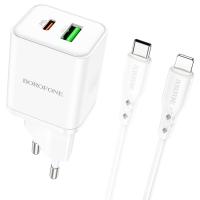 Сетевое зарядное устройство BOROFONE BN7 1xUSB + 1xUSB-C с Кабелем Type-C - Lightning, 20W, белый