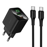 Сетевое зарядное устройство HOCO CS83A Excellent 1xUSB + 1xUSB-C с Кабелем Type-C - Type-C, 3A, 20W, черный