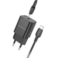 Сетевое зарядное устройство BOROFONE BN13 Safety 1xUSB-C с Кабелем Type-C - Type-C, 30W, черный