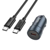 Автомобильное зарядное устройство HOCO Z57 Glorious, 1xUSB-C с Кабелем Type-C - Type-C, 30W, серый металлик