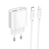 Сетевое зарядное устройство HOCO C109A Fighter 1xUSB + 1xUSB-C с Кабелем Type-C - Lightning, 3A, 20W, белый