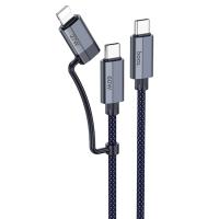 Кабель USB-C HOCO U134 Primero Type-C - Type-C + Lightning, 3A, 1.2 м, темно-синий