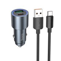 Автомобильное зарядное устройство HOCO Z60 Bloom, 1xUSB + 1xUSB-C с Кабелем USB - Type-C, 48W, серый металлик