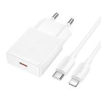 Сетевое зарядное устройство HOCO N72 Speed 1xUSB-C с Кабелем Type-C - Lightning, 20W, белый