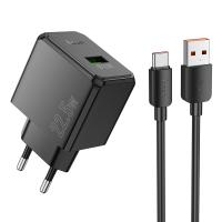 Сетевое зарядное устройство HOCO CS17A Wish 1xUSB с Кабелем USB - Type-C, 2.4A, 22.5W, черный