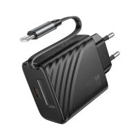 Сетевое зарядное устройство HOCO N57 Full 2xUSB-C с Кабелем Type-C, 3A, 20W, черный
